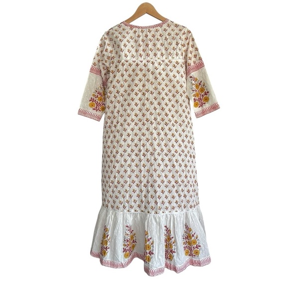Shaaba Clothing White Red Hand Block Printed Cotton Dobby Dress size S - Picture 5 of 10